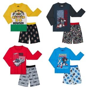 Boys Pajama Set Lot of 4 Sonic Bowser Hot Wheels Size Small 6-7 Sleepwear PJs